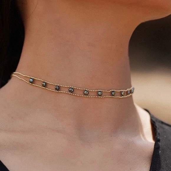 COCO + LOU Jewelry - 14k Gold Hematite Titanium Choker Necklace